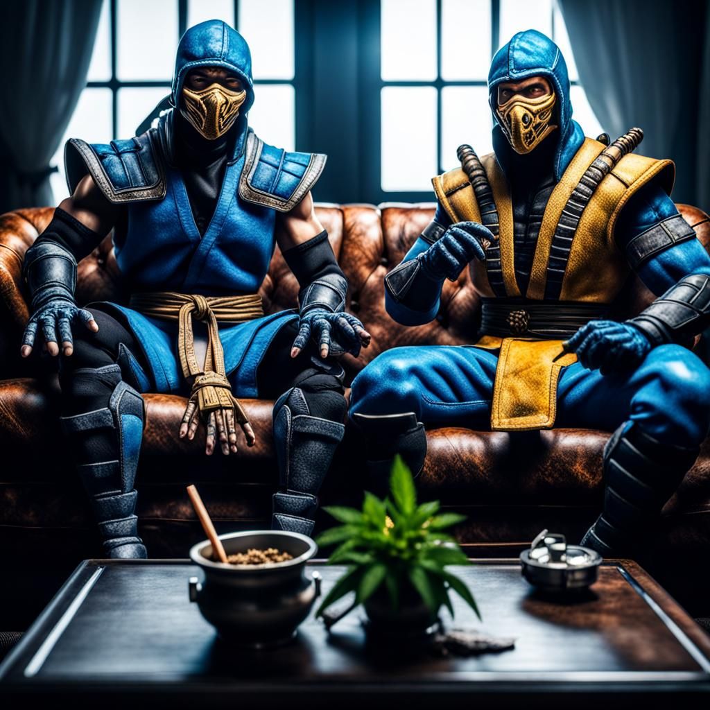 Hyperrealistic Scorpion and Sub-Zero Relaxing on a Couch