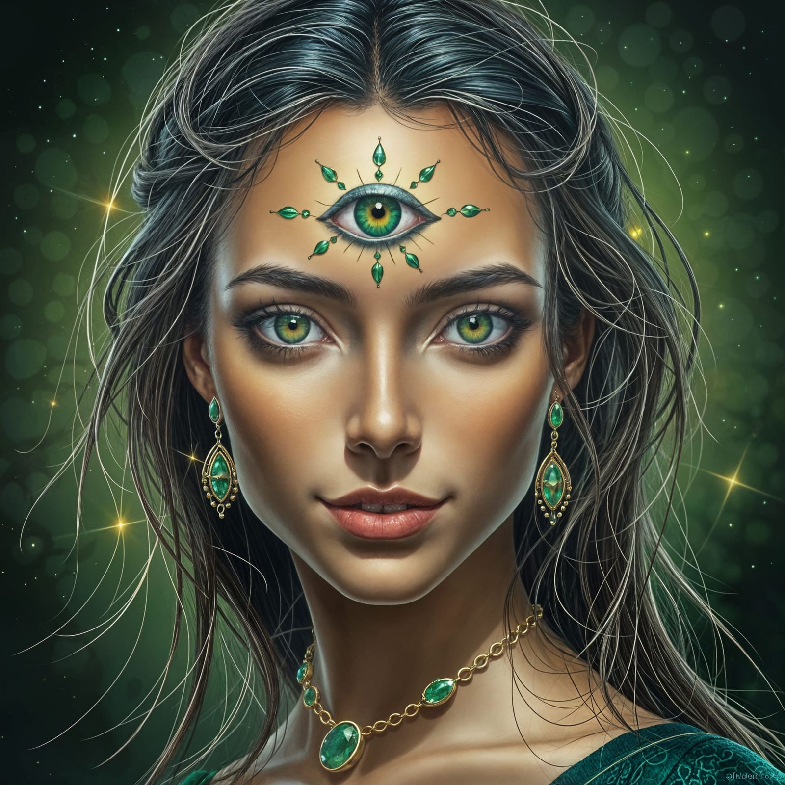 Enchanting Indigenous Goddess with Emerald Eyes