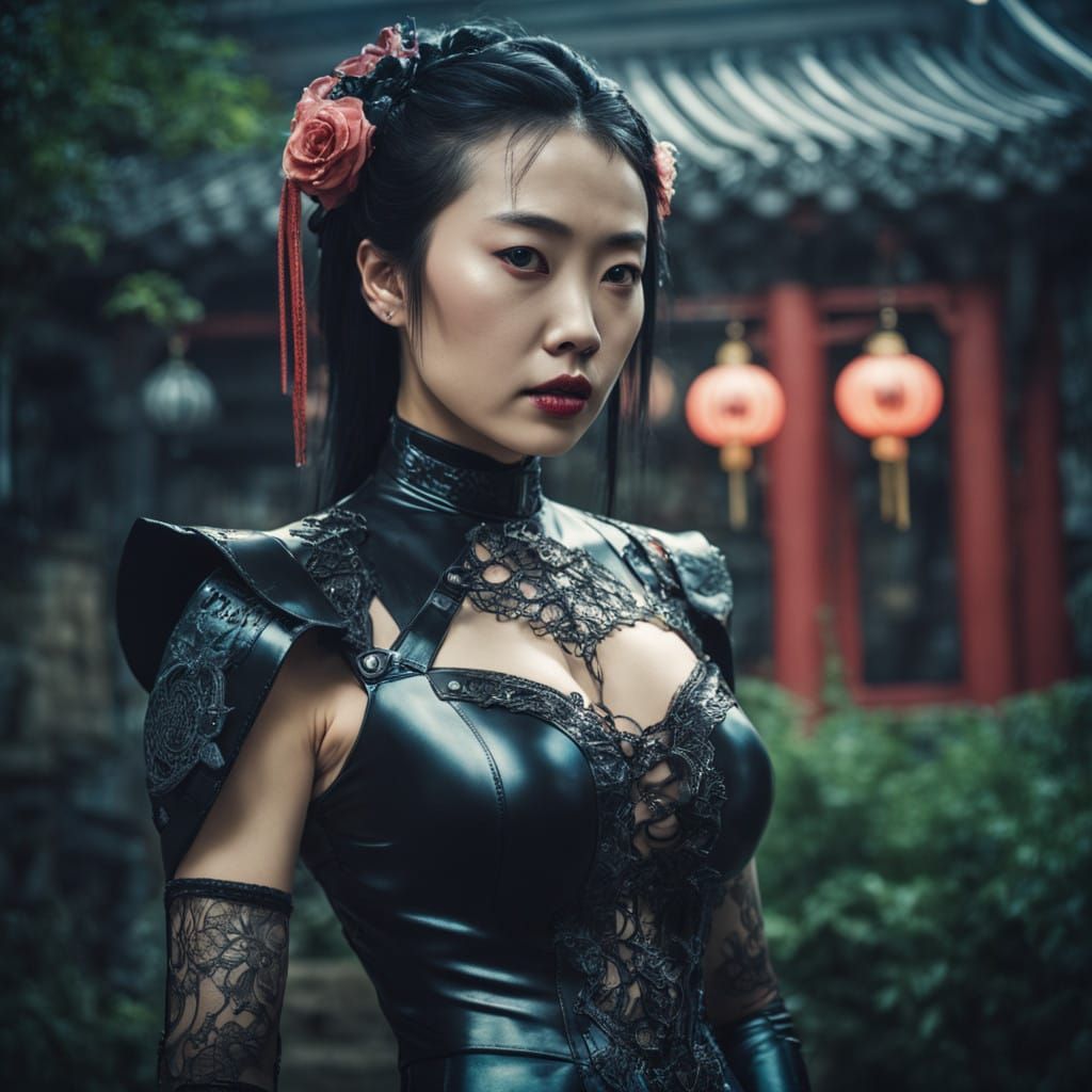 Gothic Chinese Maiden in Cinematic Latex Portrait