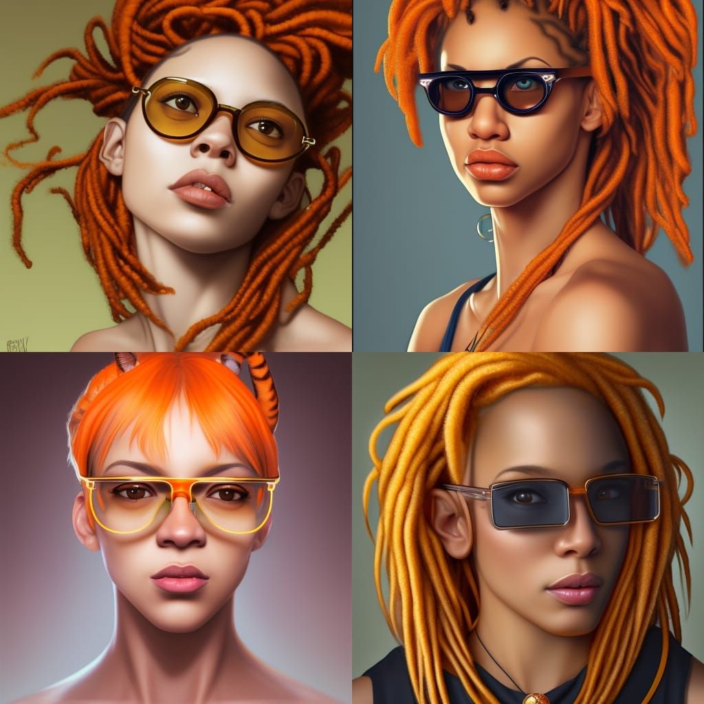 Girl with Orange Dreads and Cat Ears, Hyperdetailed Portrait