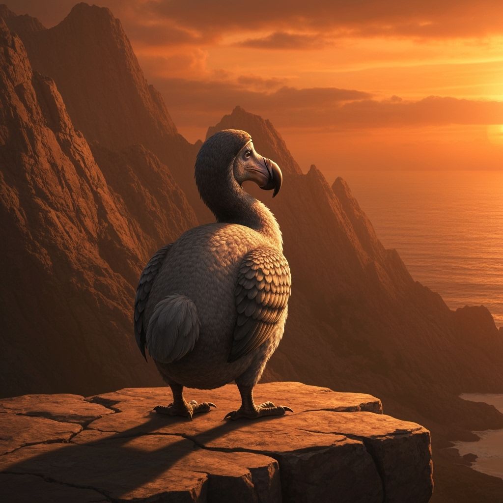 Dodo Bird Overlooking Ocean at Sunset