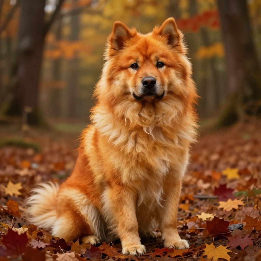 Fluffy Eurasier Dog in Autumn Forest