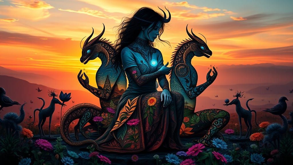 Surreal Creatures Emerge from Dreamlike Landscape in Vibrant...