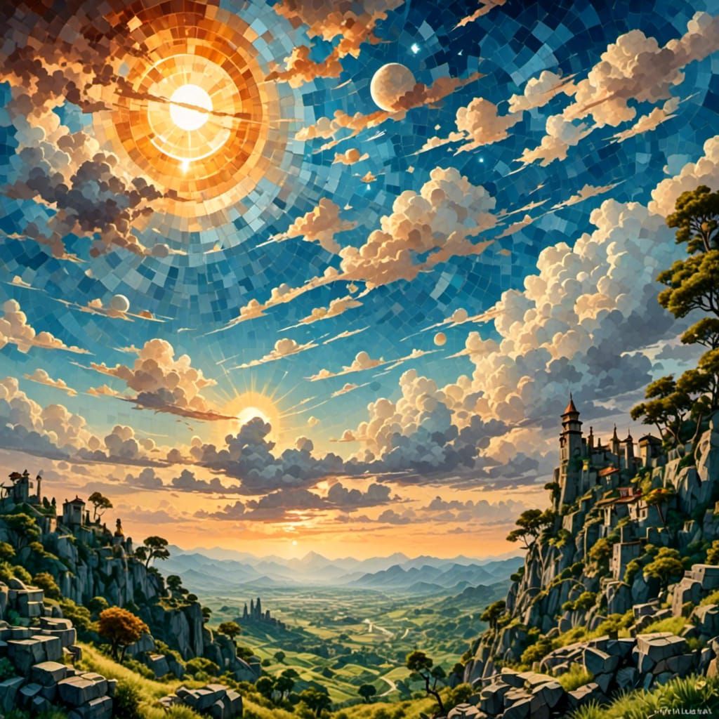 Tiled Sky with Sunshine and Thunderstorm Elements