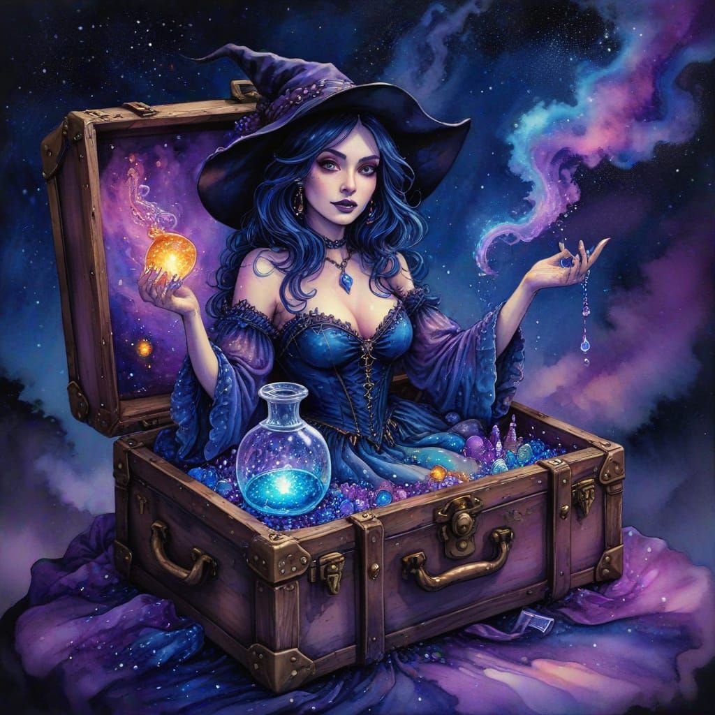 Mystical Witch Emerges from Enchanted Trunk