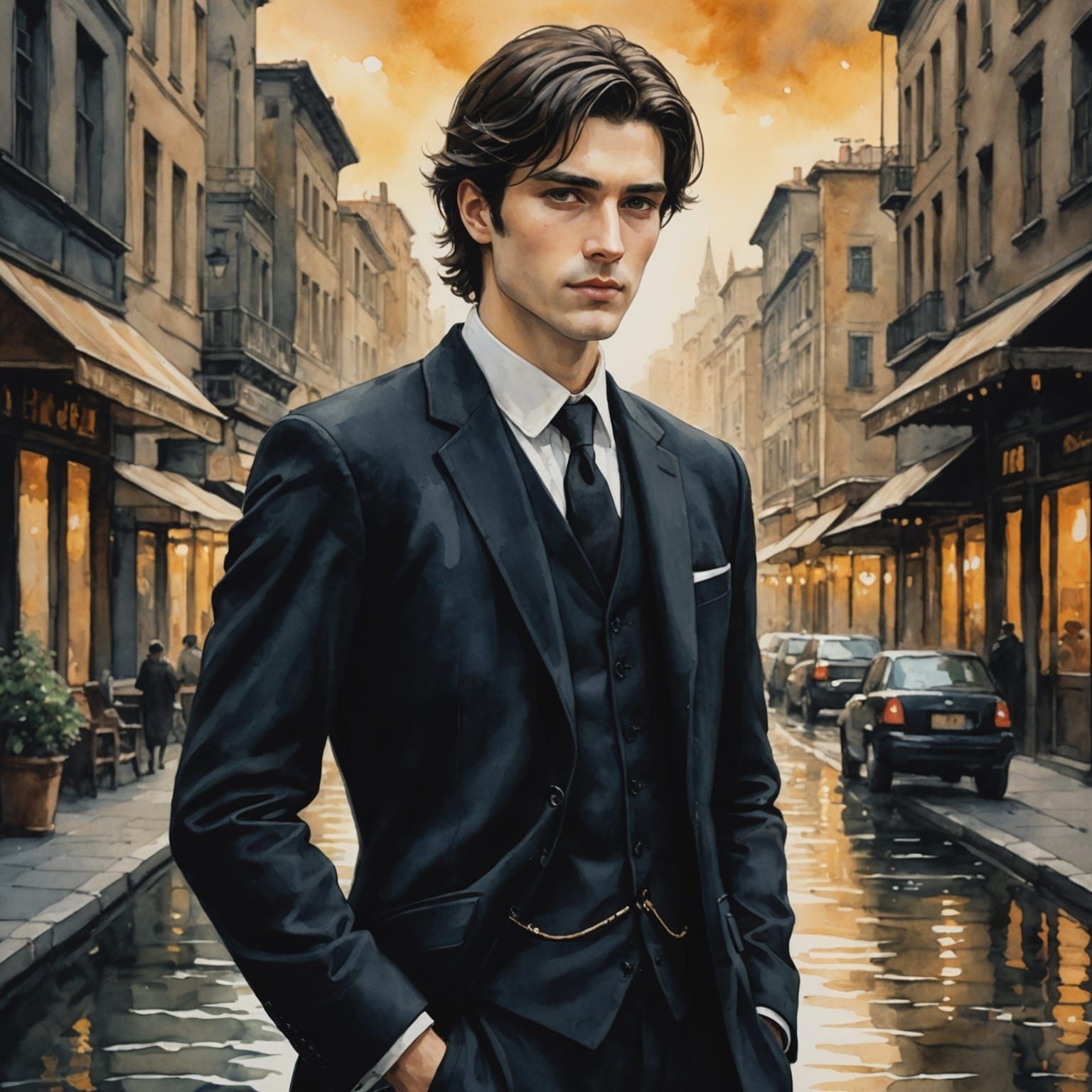 Kurdish Man in Anime Watercolor Style