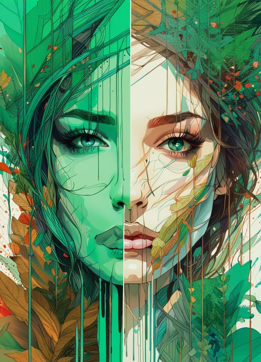 Geometric Beauty: A Flawless Split-Screen Portrait