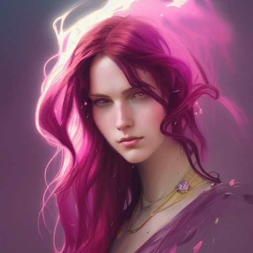 Magenta Haired Witch Portrait in Art Nouveau Style