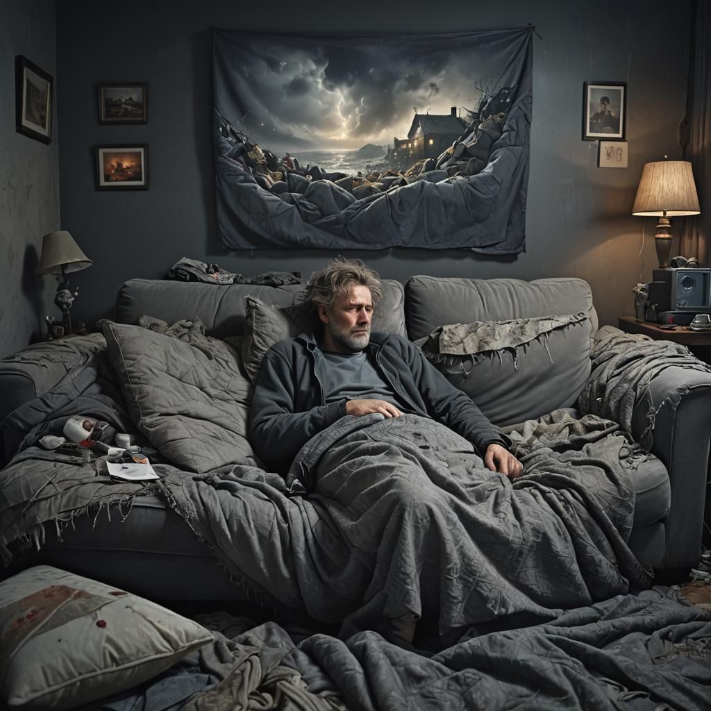 Dramatic Digital Painting: Man Asleep in Dark Room