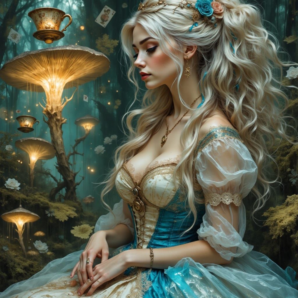 Alice in Wonderland in Surreal Ethereal Garden
