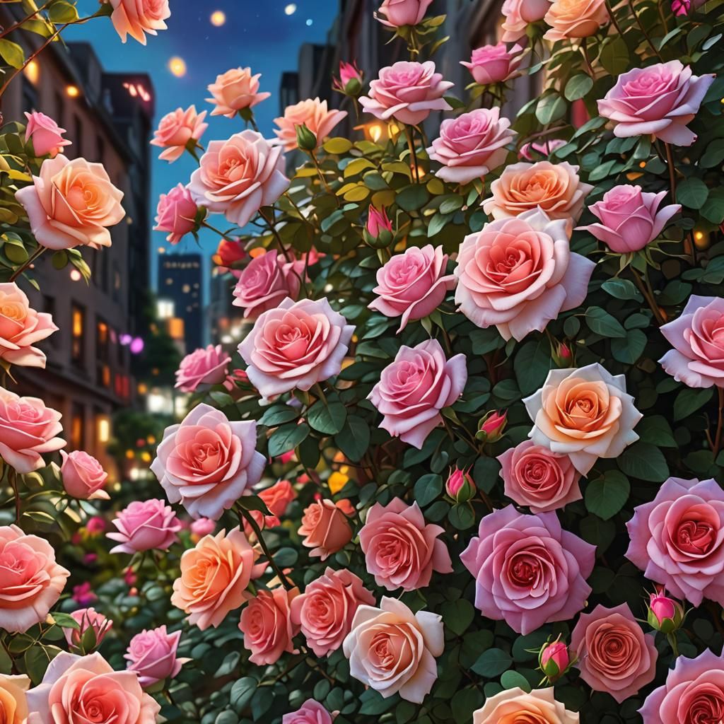 Stunning Roses Bloom in a City Garden