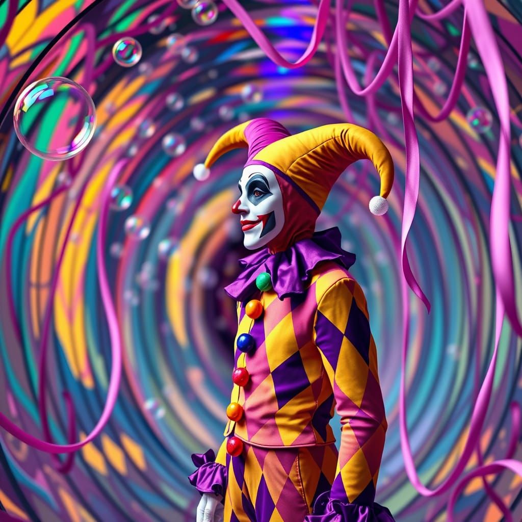 Traditional Harlequin Jester in a Kaleidoscope of Colors at ...