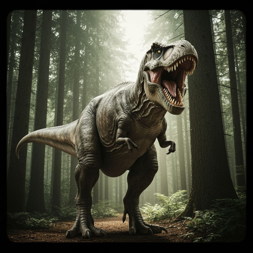 Jurassic Park Style T-Rex Roaring in Forest