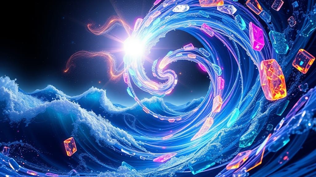 Bioluminescent Glass Shard Tornado Over Obsidian Seas