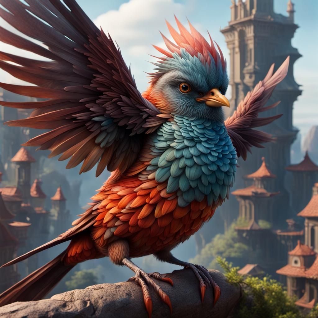 Fantastical Bird: Detailed Matte Painting in Deep Color