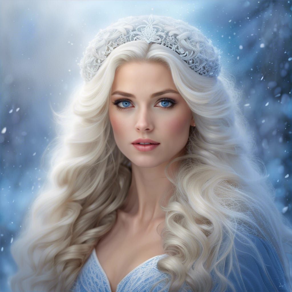 Snow Goddess Portrait in Hyperrealistic Style