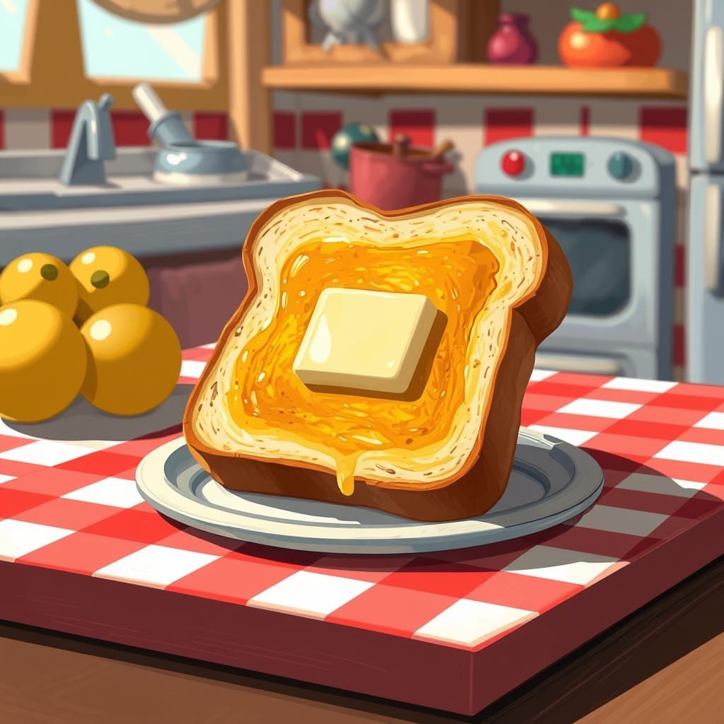 Golden Brown Toast in a Whimsical Cartoon Kitchen