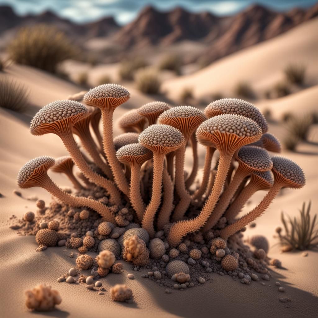 Hyperrealistic Desert Spores Fantasy Landscape