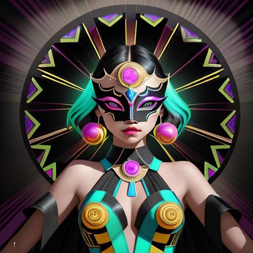 Jenna Ortega Art Deco Portrait with Vivid Lighting