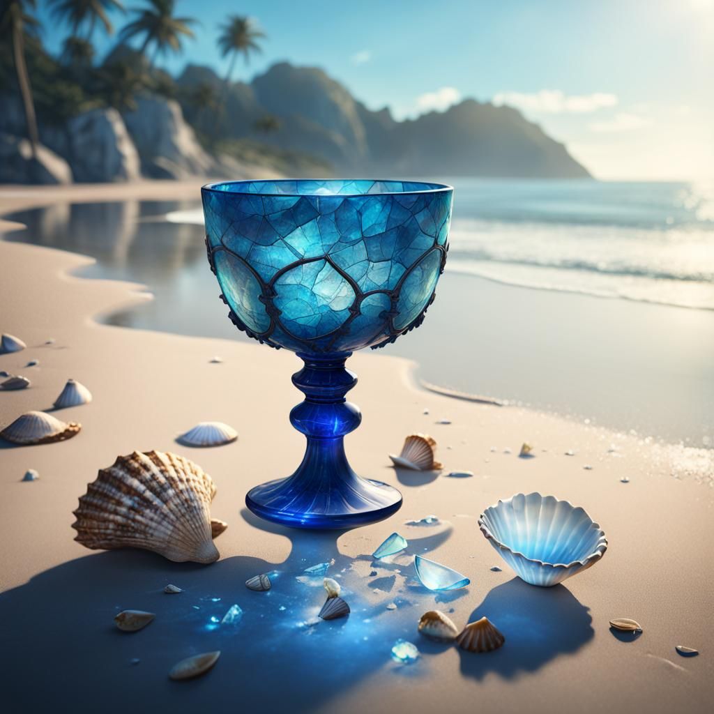Cracked Glass Chalice on Beach: Matte Painting