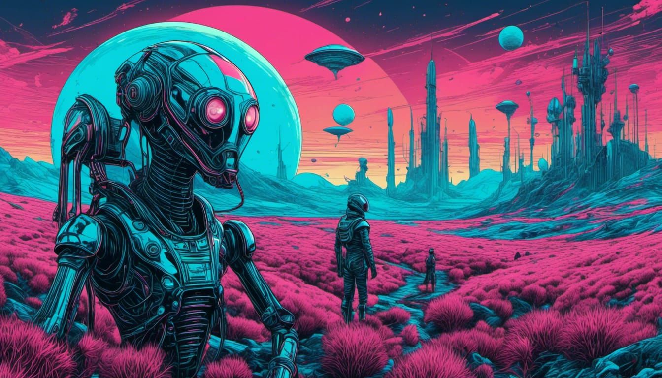 Bioluminescent Alien Exploring a Strange Planet in Biopunk S...