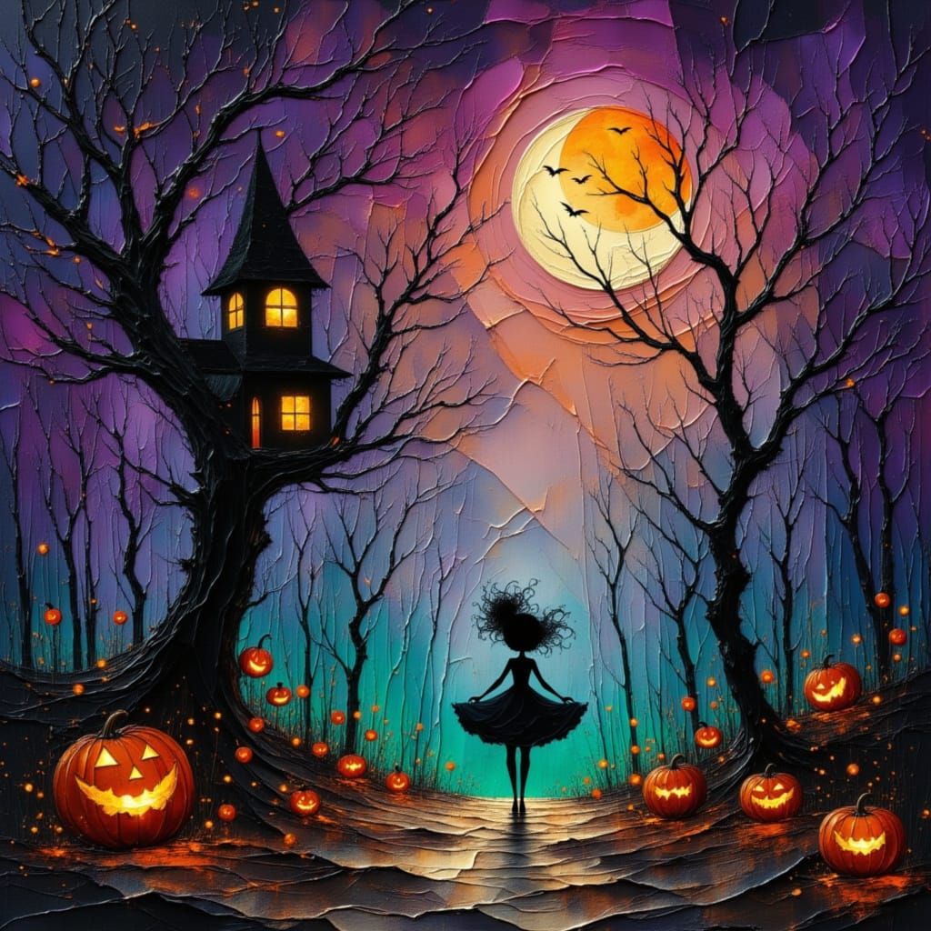 Whimsical Halloween Scene With Spectral Figures