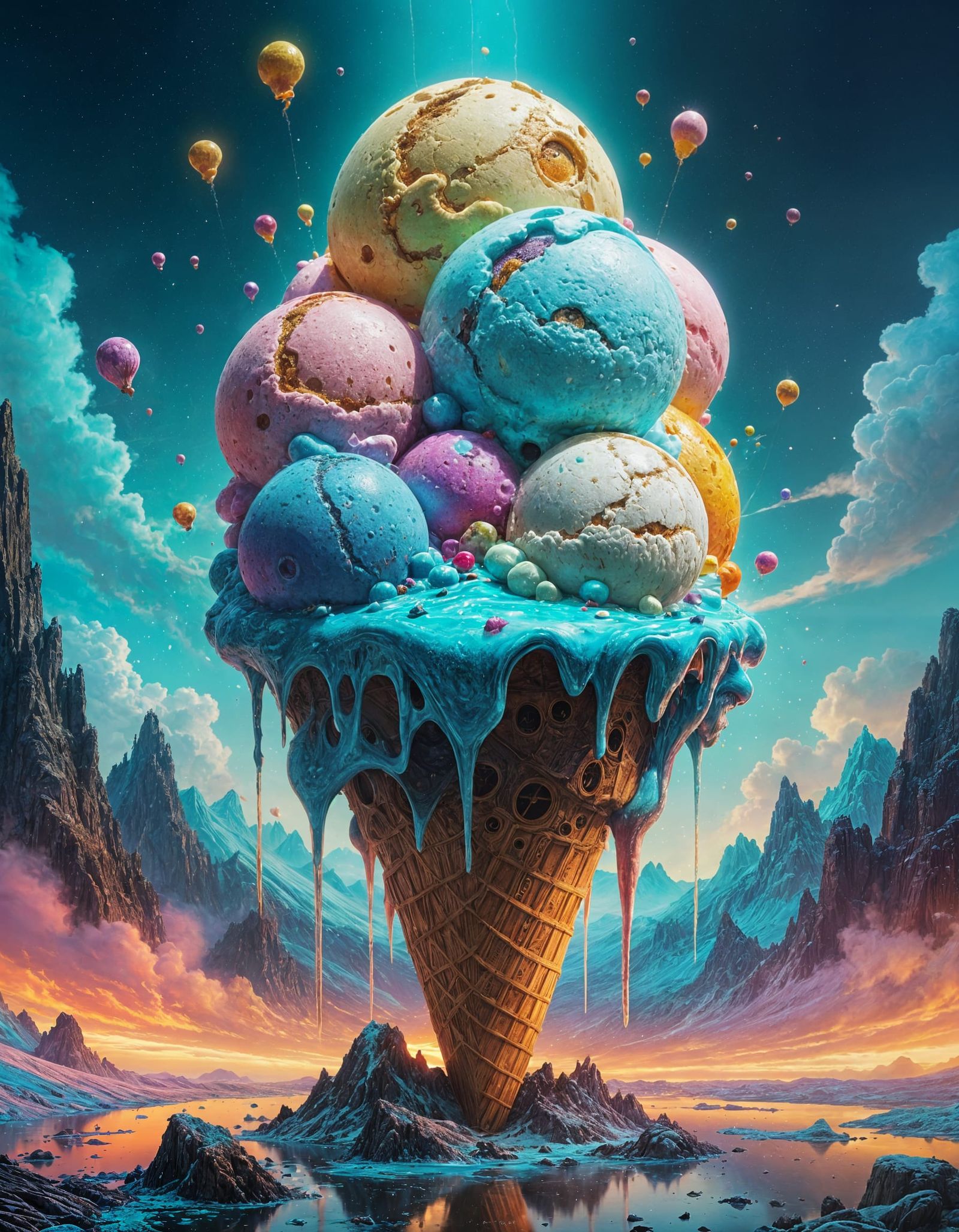 Surreal Ice Creamscape Double Exposure with Fantasy Elements