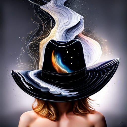 Cosmic Black Hat Melting with Dripping Paint