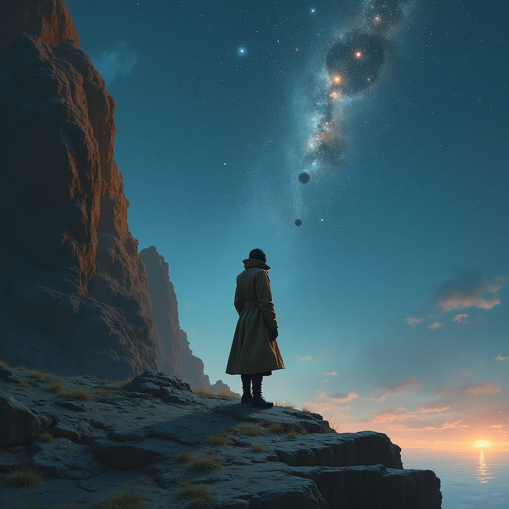 Lone Figure Gazing at Starry Expanse