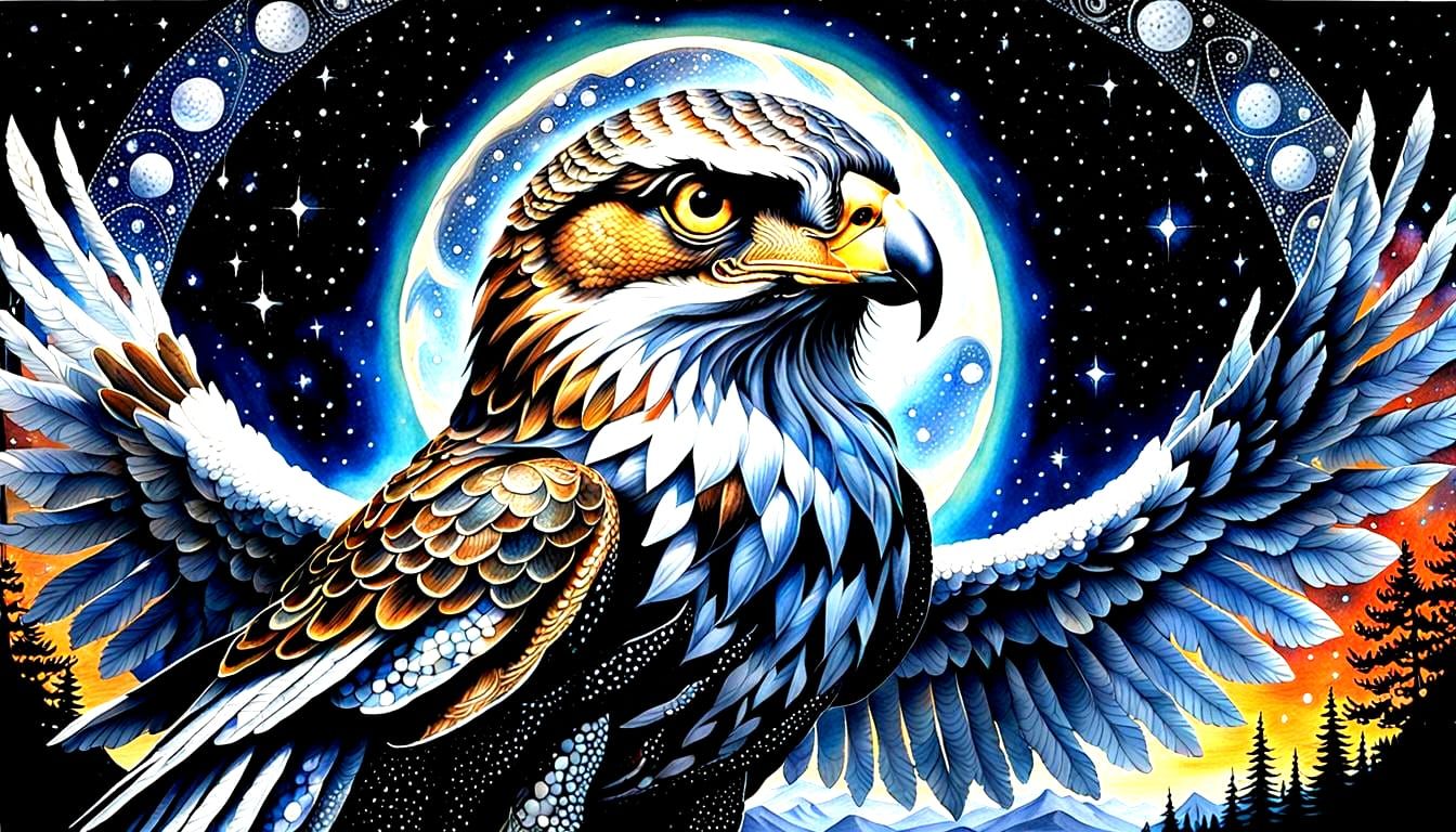 Cosmic Hawk in Crystal Beadwork Style