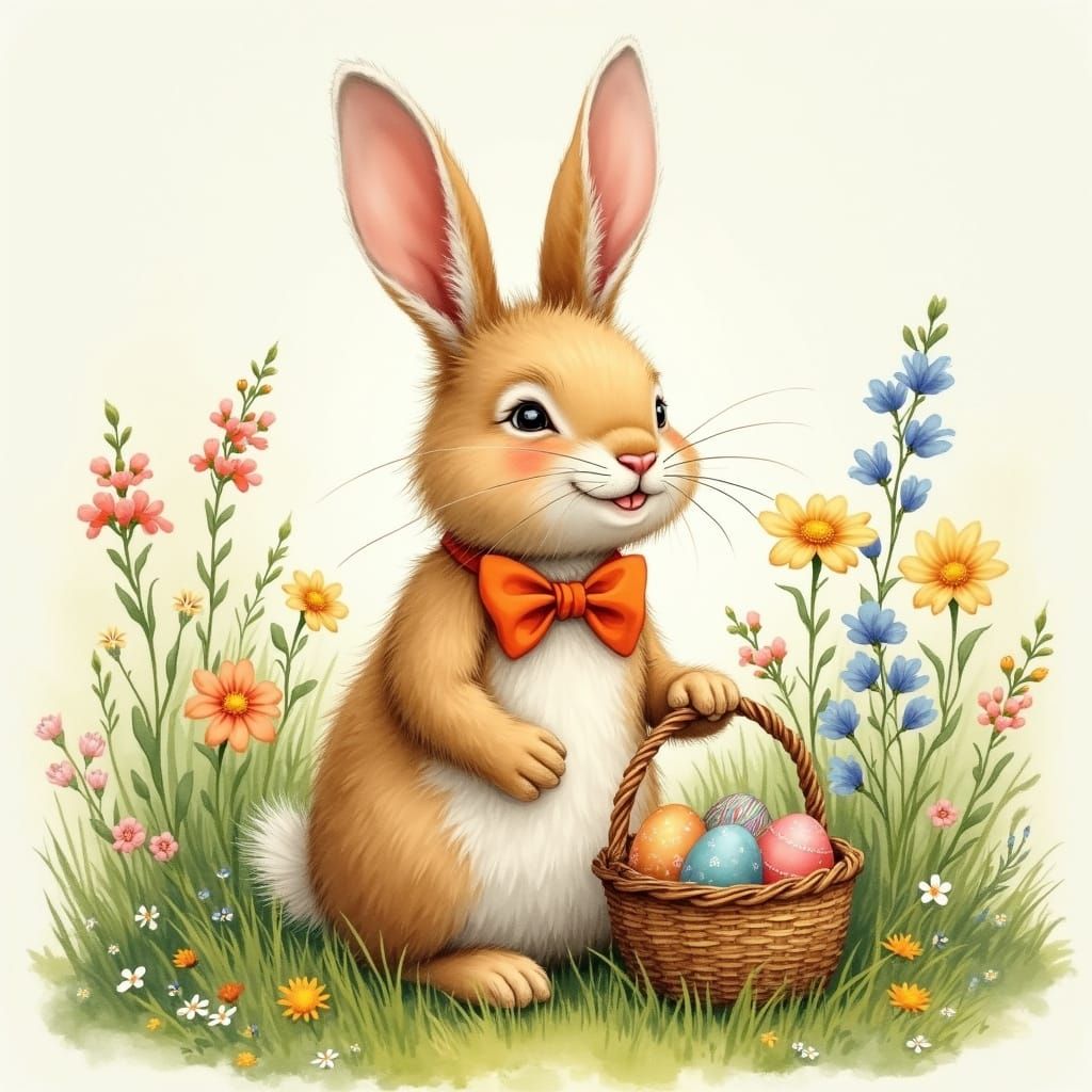 Whimsical Easter Bunny in a Lush Spring Meadow