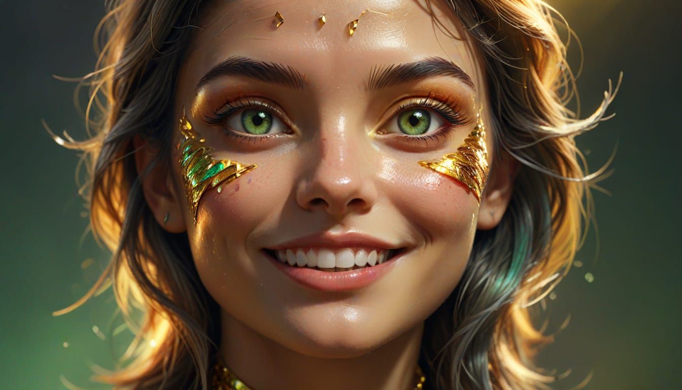 Golden Scaled Woman in Hyperrealistic Style
