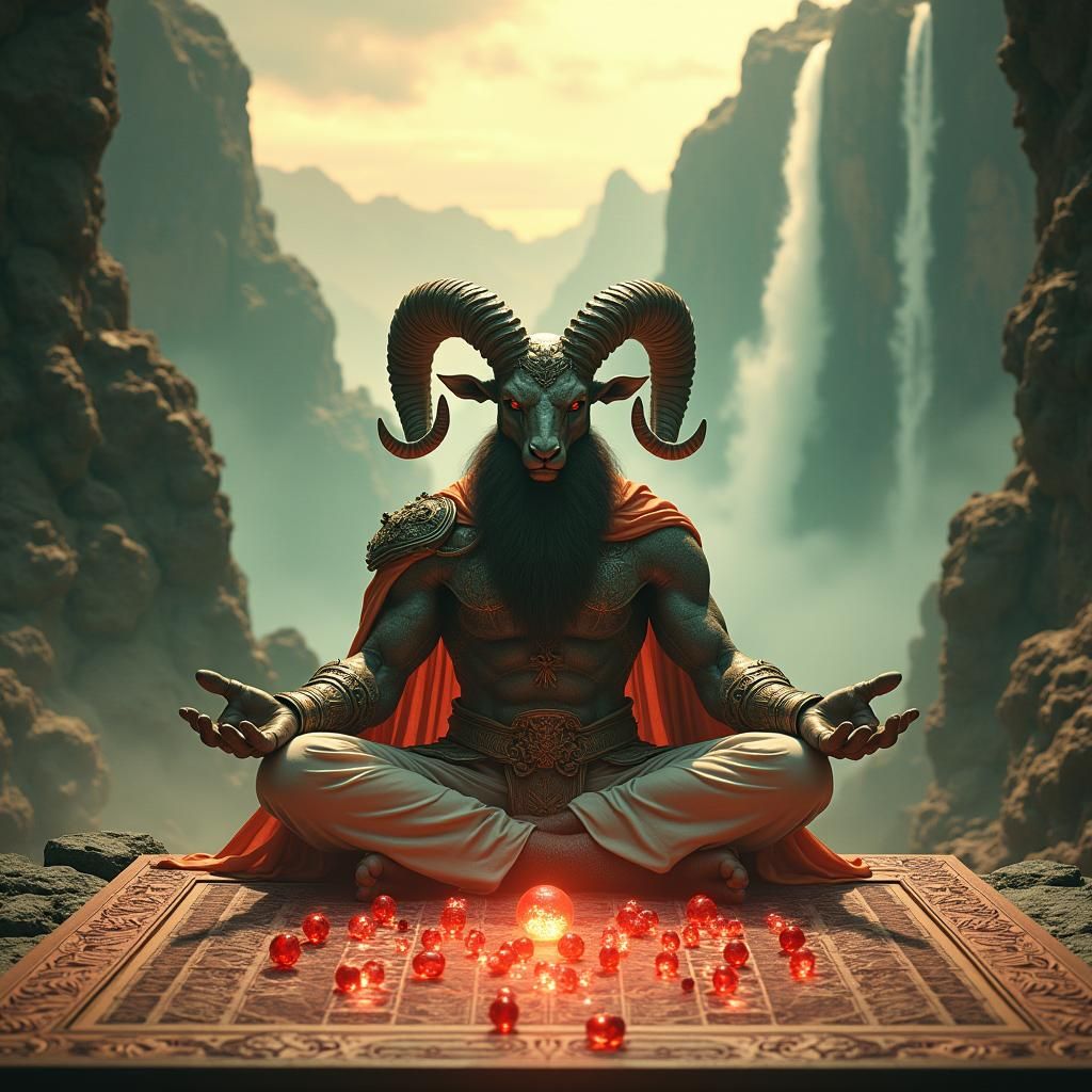 Mystical Warrior Playing Go Baduk Weiqi