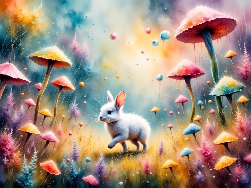 Surreal Wonderland Scene in Vibrant Watercolor Style