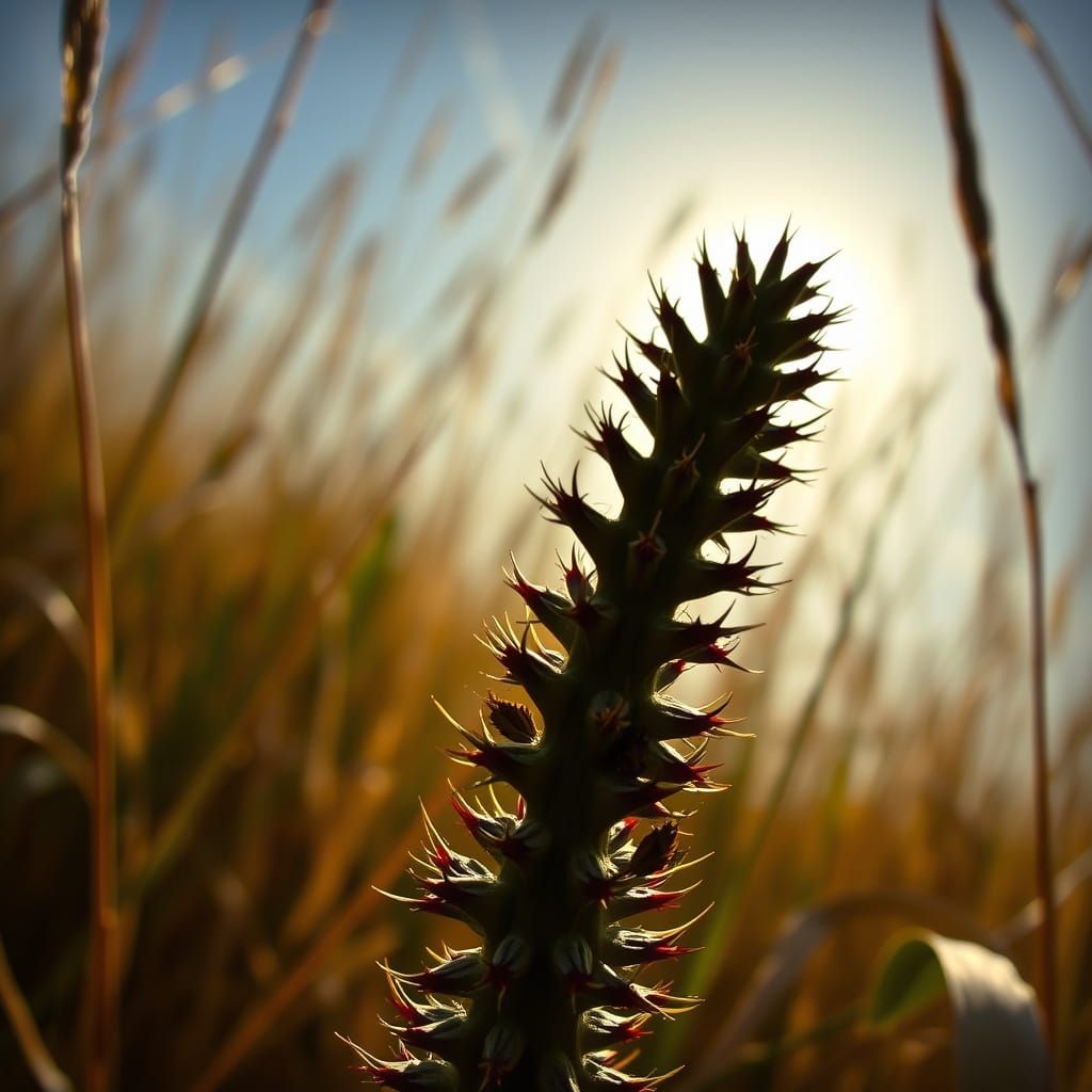 Spiraling African Grassland Plant with Vibrant Seed Pods