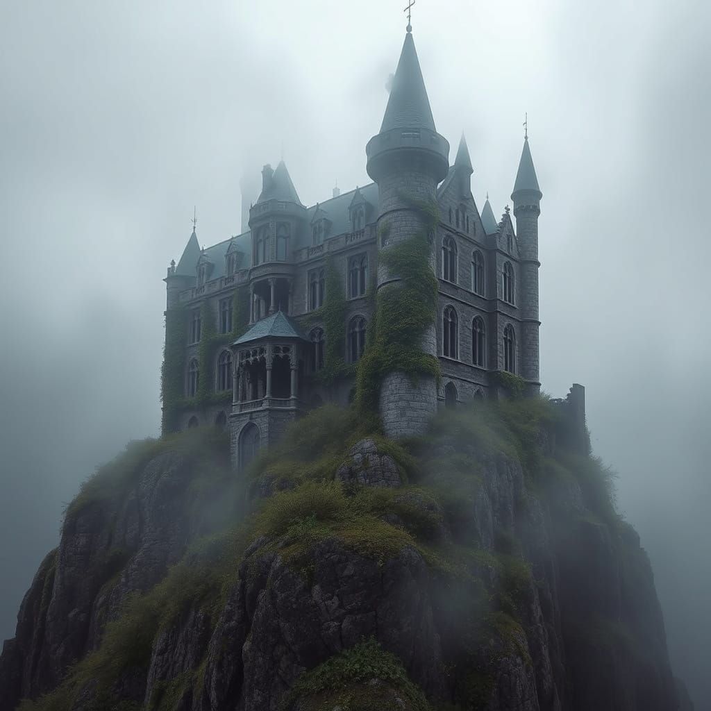 Ethereal Castle Shrouded in Eternal Fog