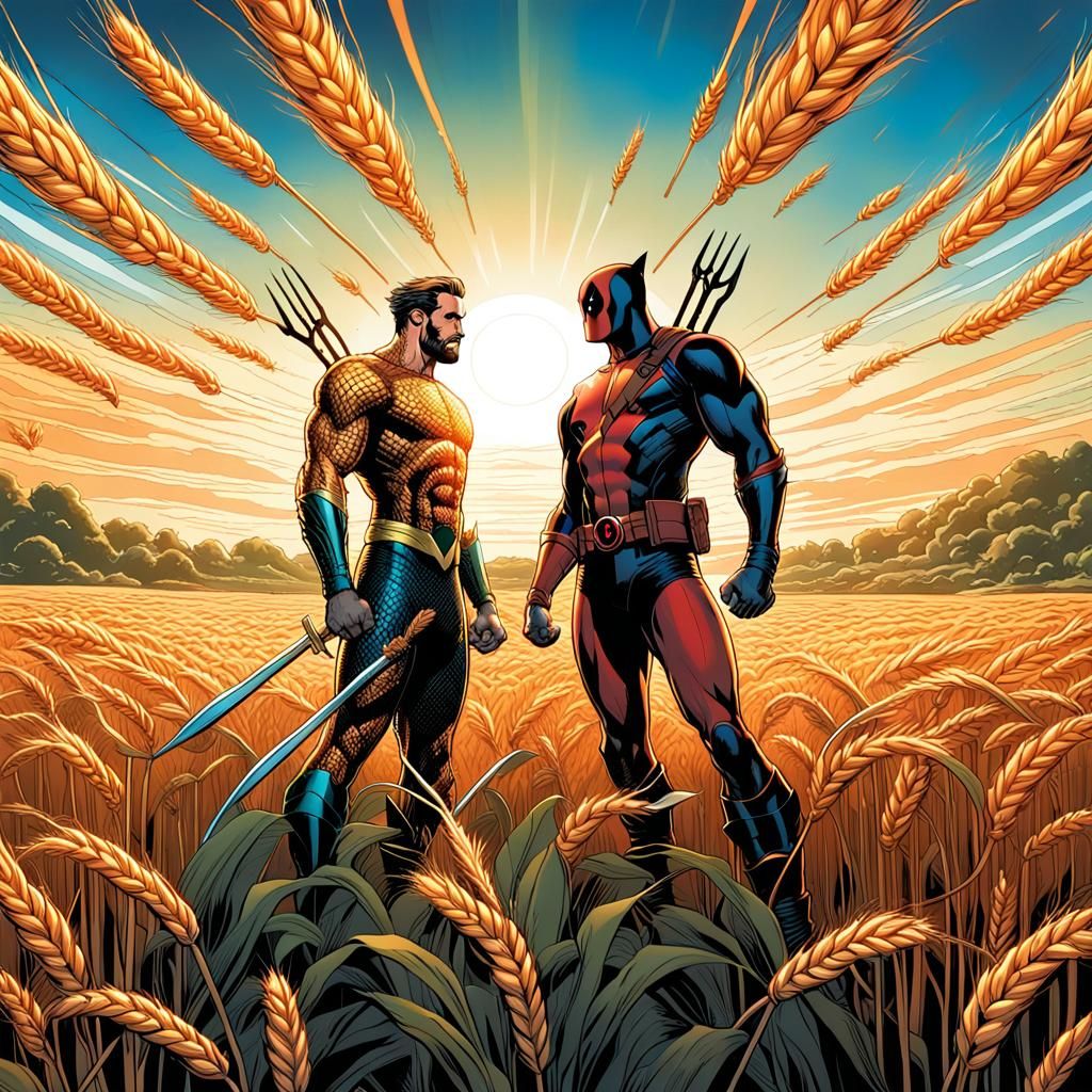 Aquaman, Namor, and Deadpool in Golden Field