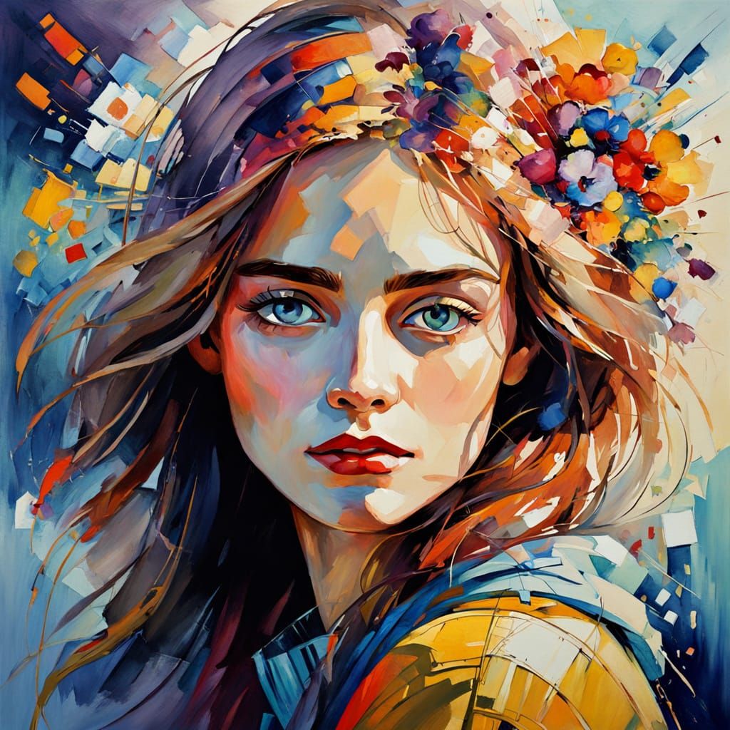 Impressionist Watercolor Portrait with Palette Knife Texture...