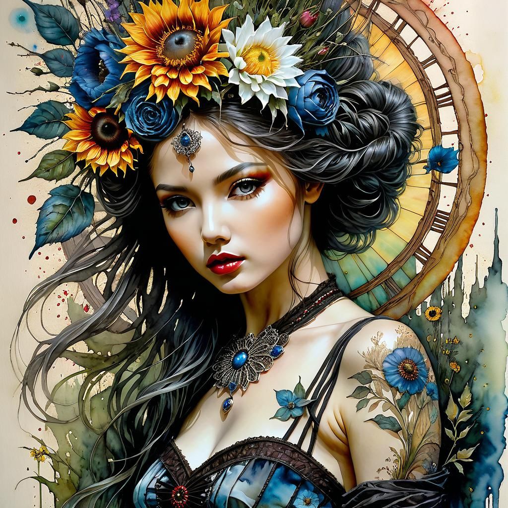 Surreal Dark Fantasy Maiden Painting in Watercolor