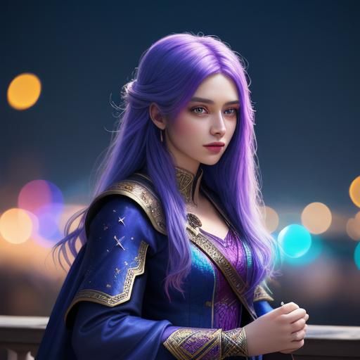 Colorful Young Wizard Portrait with Bokeh Effects