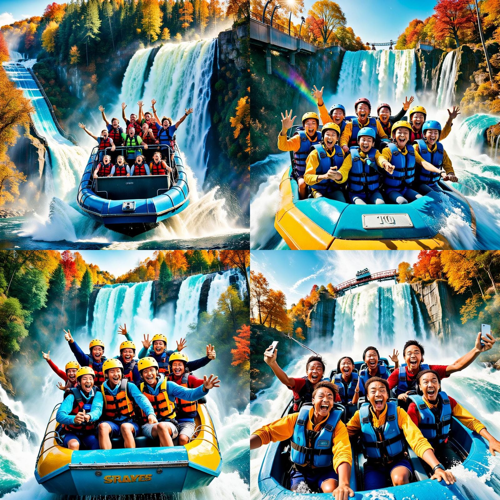 Thrill-Seekers Selfie at Amusement Park Waterfall