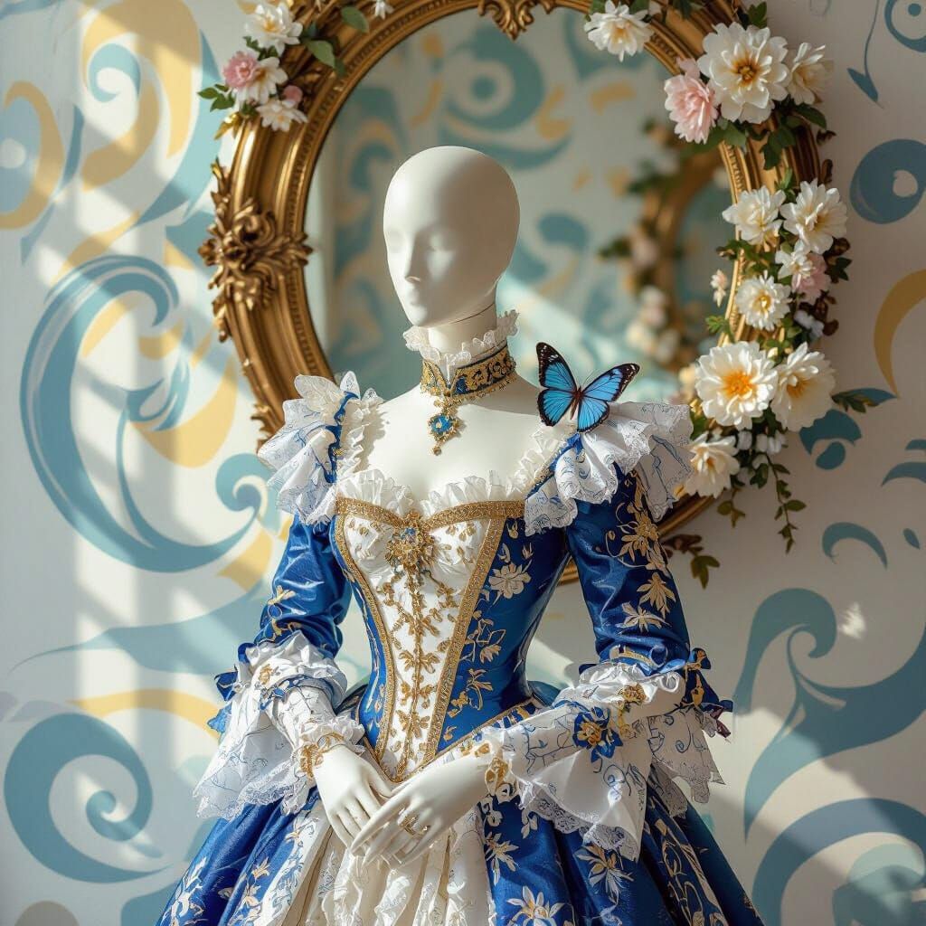 Mannequin in Royal Attire with Victorian Mirror
