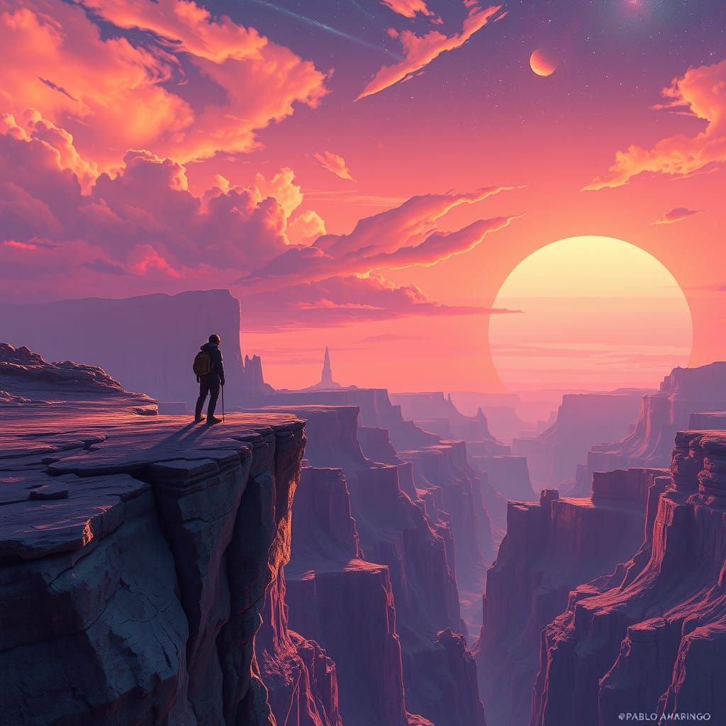 Alien Canyon Sunset Inspired by Visionary Art