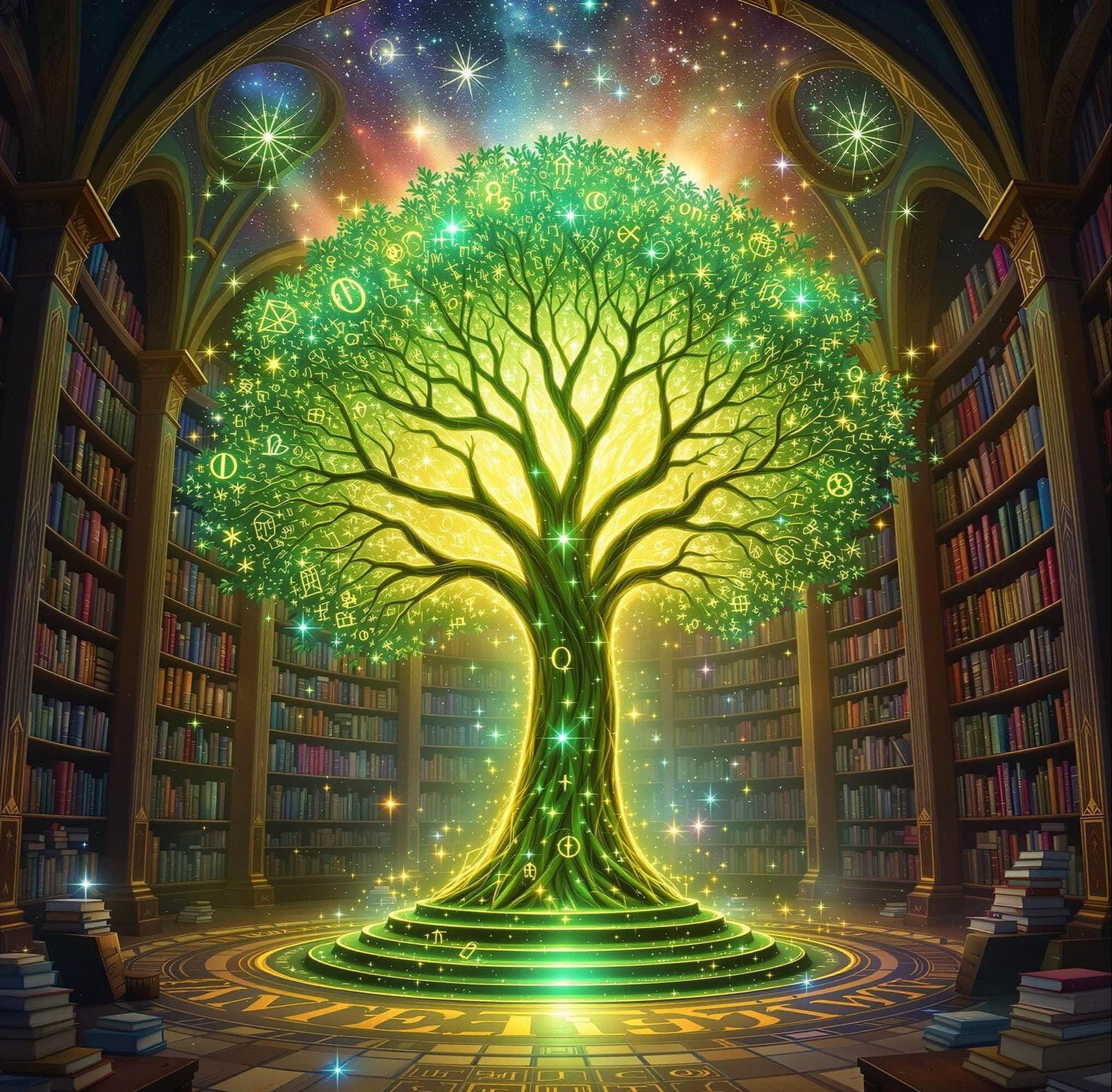 Enchanted Tree of Knowledge in a Celestial Library