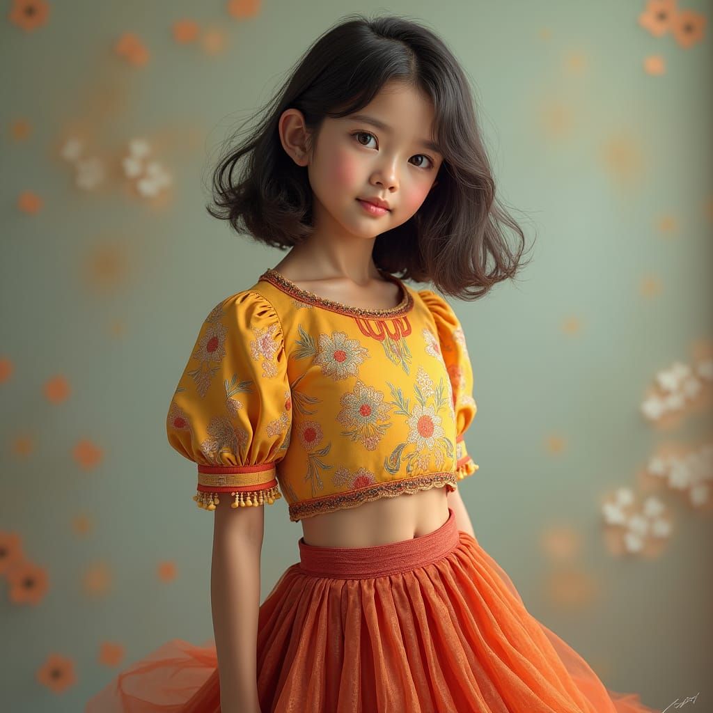 Girl in Short Skirt: Hyperrealistic Art Nouveau Portrait