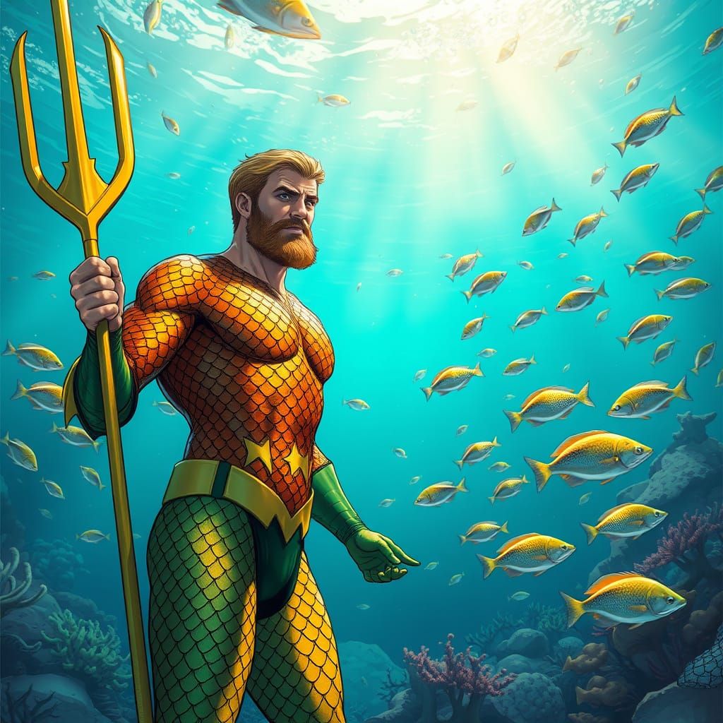 Aquaman Heroically Rises from the Vibrant Ocean in Dreamy Co...