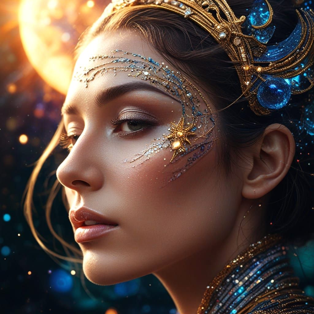 A Cosmic Goddess in Warm, Ethereal Light