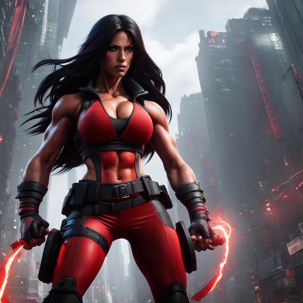 Muscular Red She-Hulk Warrior Concept Art