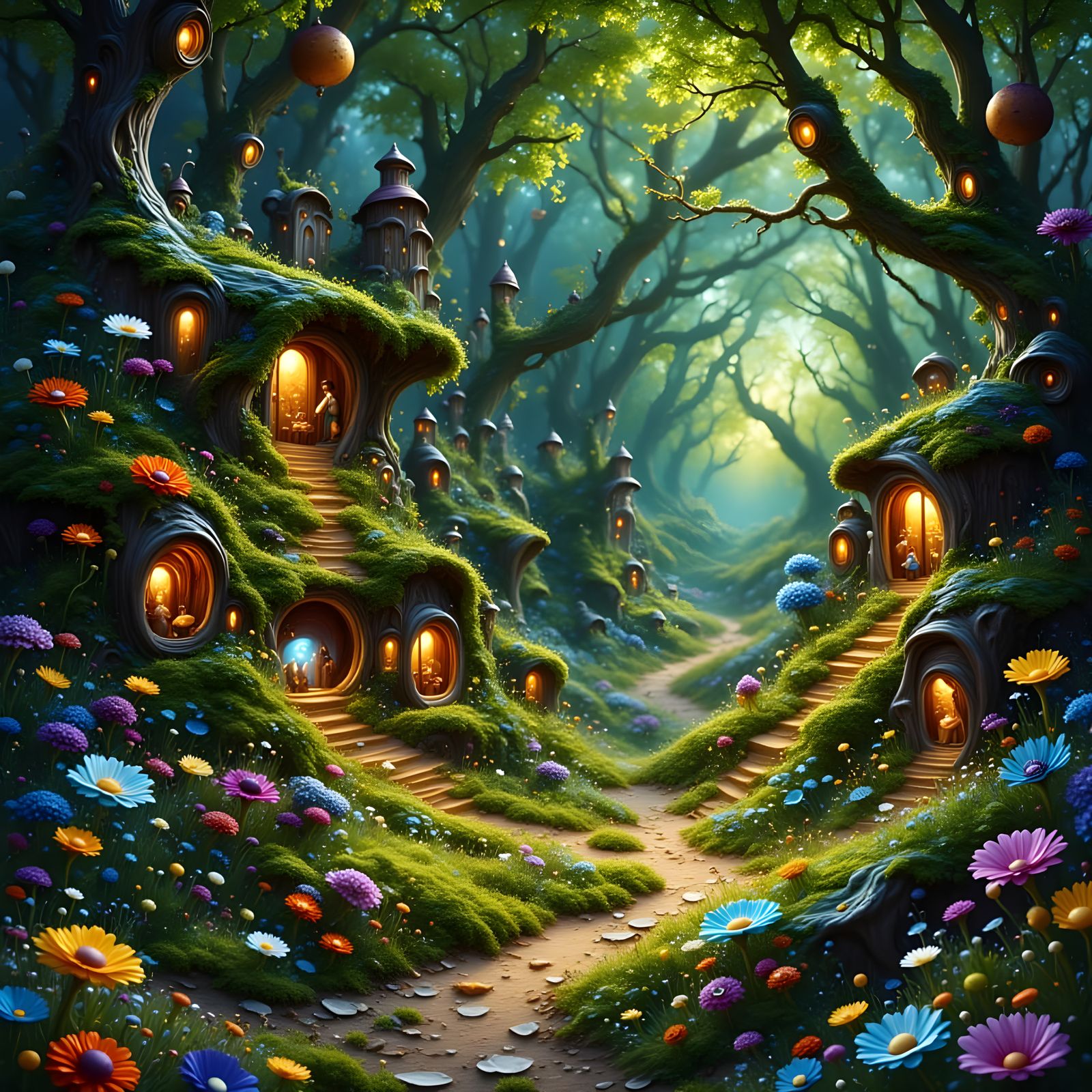 Whimsical Tiny Village on Giant Magical Book