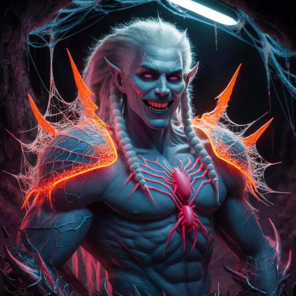 Drow Warrior in Neon Armor: Fantasy Splash Art